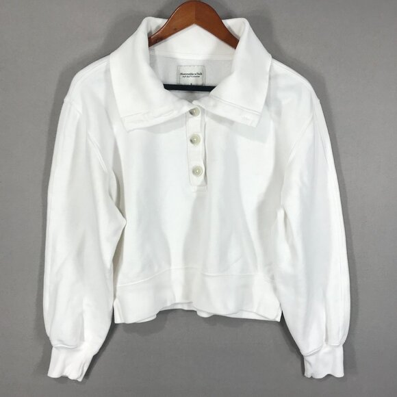Abercrombie & Fitch Sweatshirt Women's Small White Pullover Cropped Balloon Soft - Picture 1 of 14